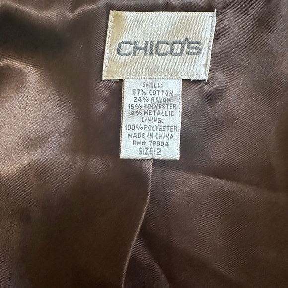 Chico's women’s Blazer/Jacket Jacquard Mandarin Collar metallic Green sz 2 (L) - Picture 3 of 3